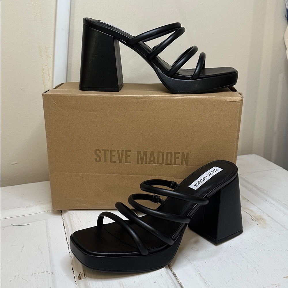 Steve Madden Black Strappy Block Heels
